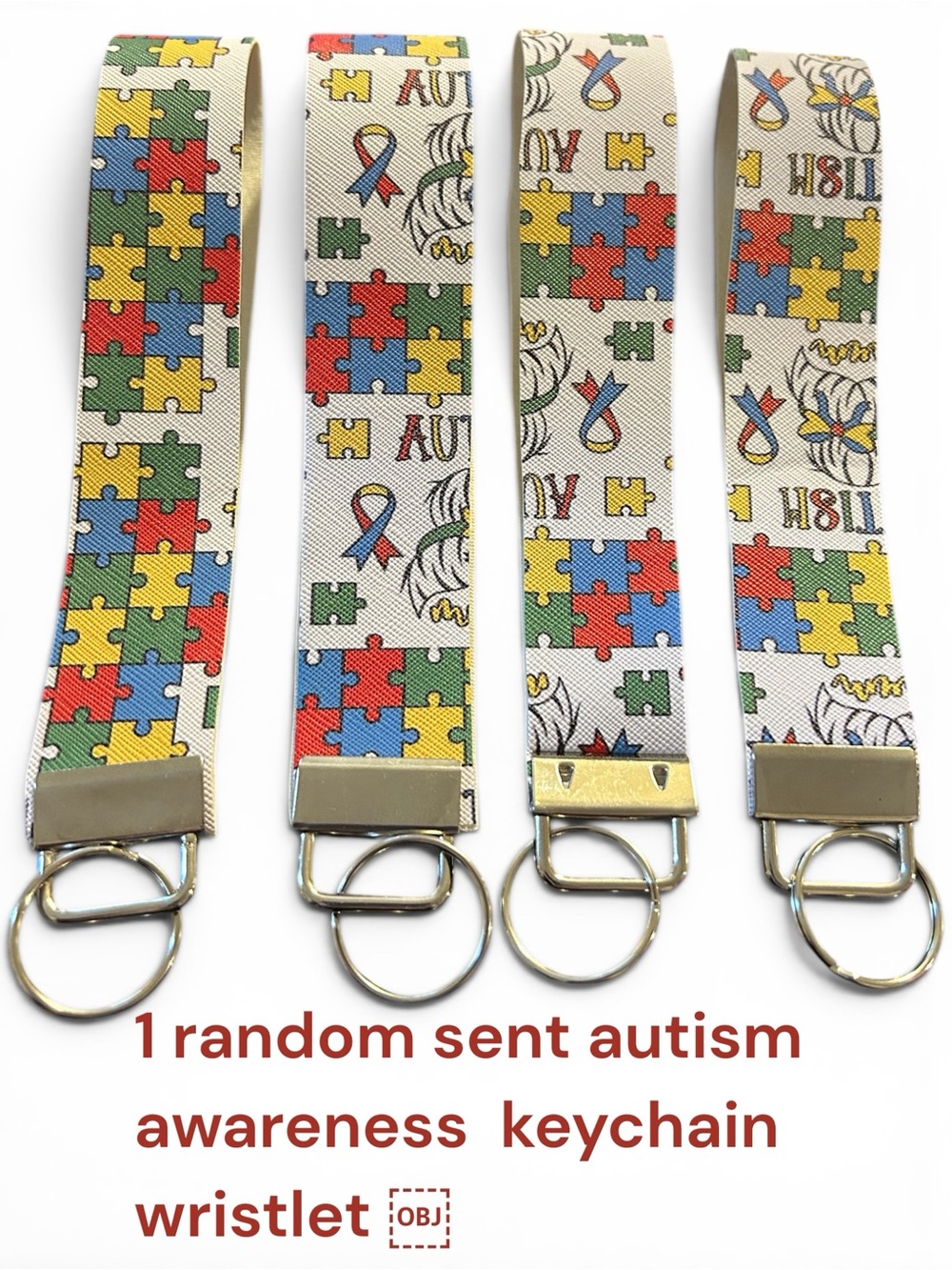 Autism Awareness Puzzle Ribbon Wristlet Keychain (handmade by Pinkie)